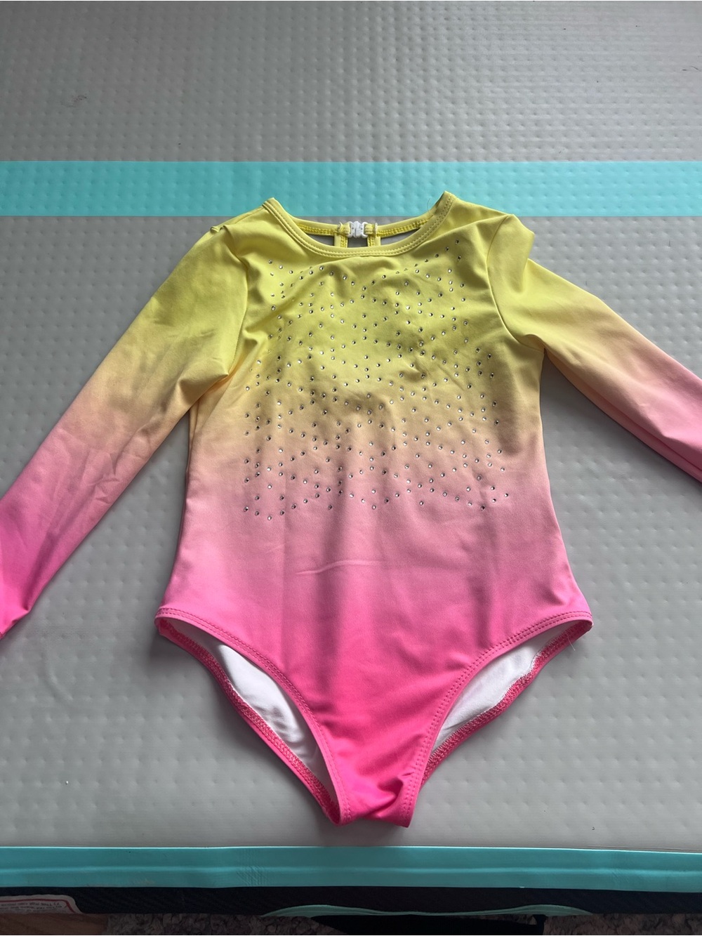 SHEIN Yellow Pink Ombre Long Sleeve Leotard with Rhinestones
